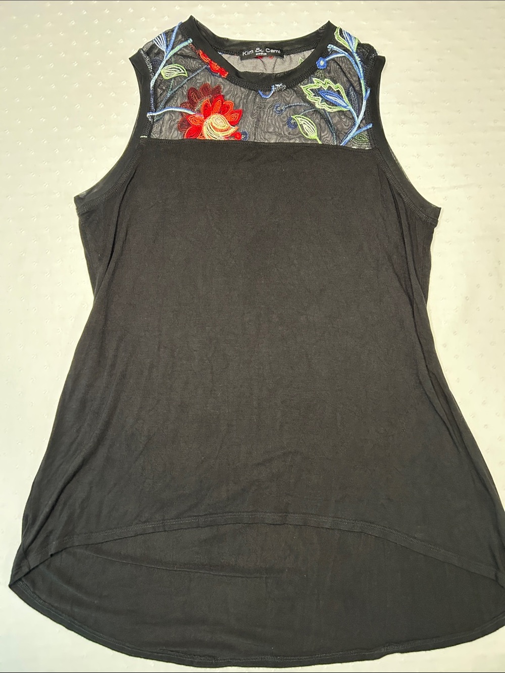 Kim & Cami flowy long Black Multicolor Floral Embroidered Mesh Yoke whimsygoth